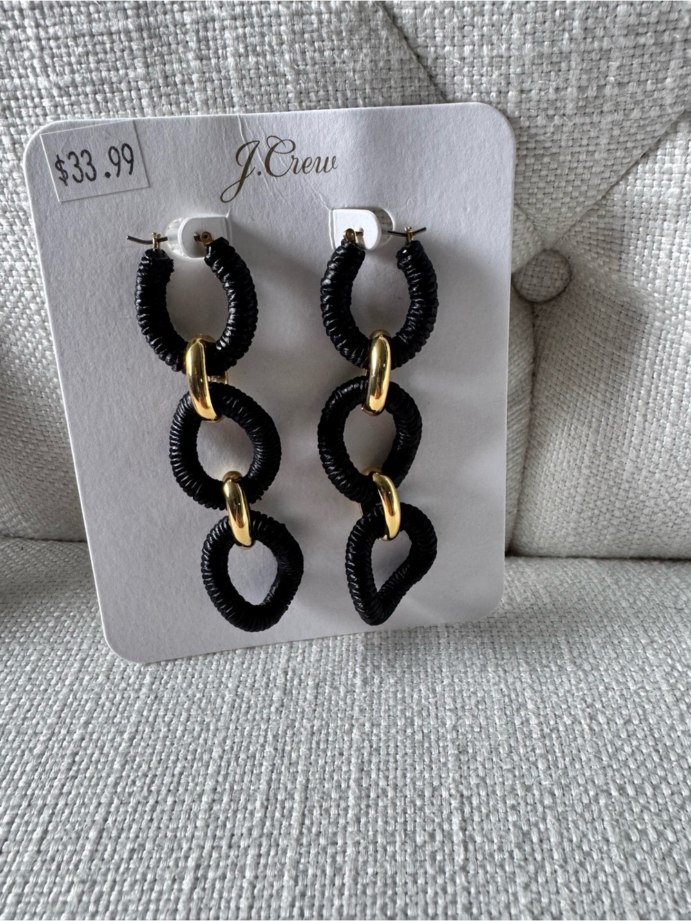 J. Crew Black and Gold Triple-Link Drop Earrings